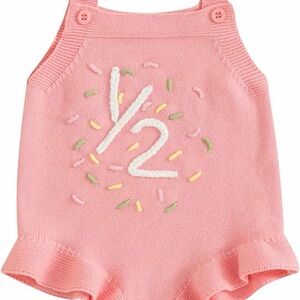 1/2 Birthday Pink Knitted Baby Romper